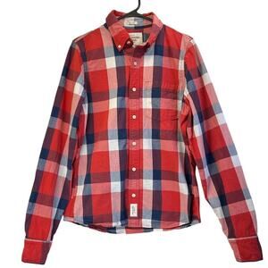 Abercrombie & Fitch Mens L Red/Blue Plaid Muscle Button Preppy/Cabin Top